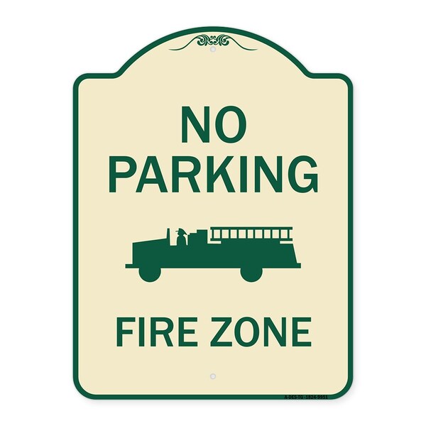 Designer Series-No Parking Fire Zone With Fire Truck Graphic, 24" x 18", TG-1824-9951
